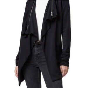 AllSaints Dahlia Sweater Womens XS Cardigan Zipper Black Wool Cotton all saints